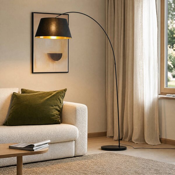 Lampada ad arco Esti Lindby, Nero, Soggiorno / Sala da pranzo, Tessuto / Stoffa / Seta, Moderno, Lampada da terra