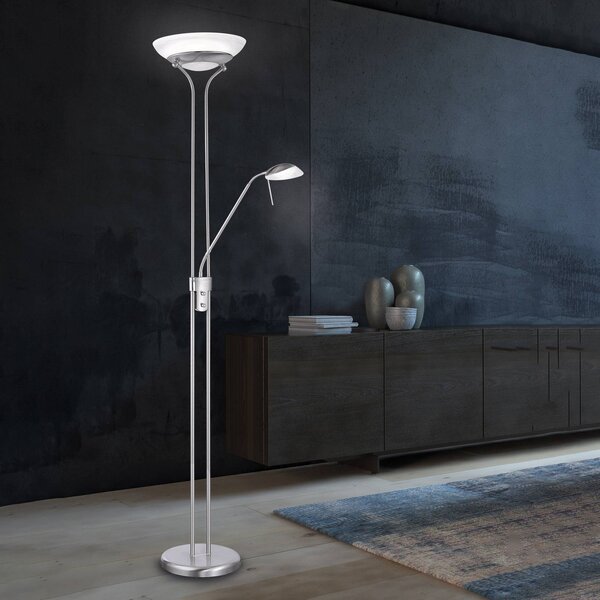 FISCHER & HONSEL Lampada da terra a LED Pool, dimmerabile, Alluminio / Grigio / Zincato, Soggiorno / Sala da pranzo, Metallo, Moderno, Lampada LED da terra