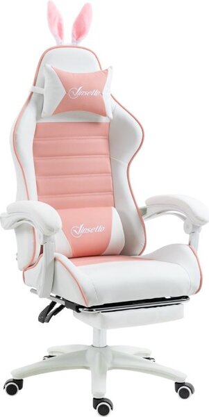 Fortuna Lai Gaming Chair Sedia ergonomica da gaming con supporto lombare, poggiapiedi, poltrona da gaming con orecchie da coniglio, cuscino, sedia da ufficio regolabile in altezza con funzione reclinabile regolabile Rosa