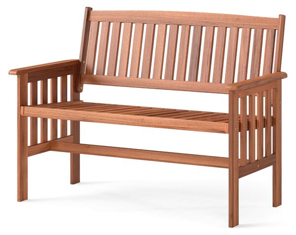 Panchina da giardino in legno KOMFOTTEU, panchina da terrazza per 2 persone con schienale, braccioli e seduta a doghe, panchina da esterno in legno, panchina per balcone, terrazza, giardino, portata massima 150 kg, 119 x 59,5 x 89 cm
