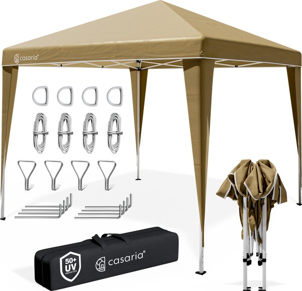 CASARIA® Gazebo da Giardino Capri 3x3m Pop-Up Protezione 50+ Impermiabile Tenda a Fisarmonica Beige