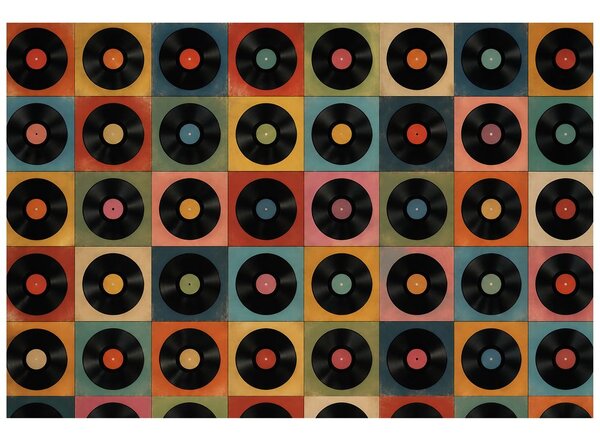Carta da parati – Dischi in vinile retrò su sfondo colorato
