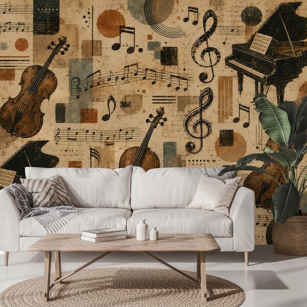 Carta da parati – Strumenti musicali vintage e note