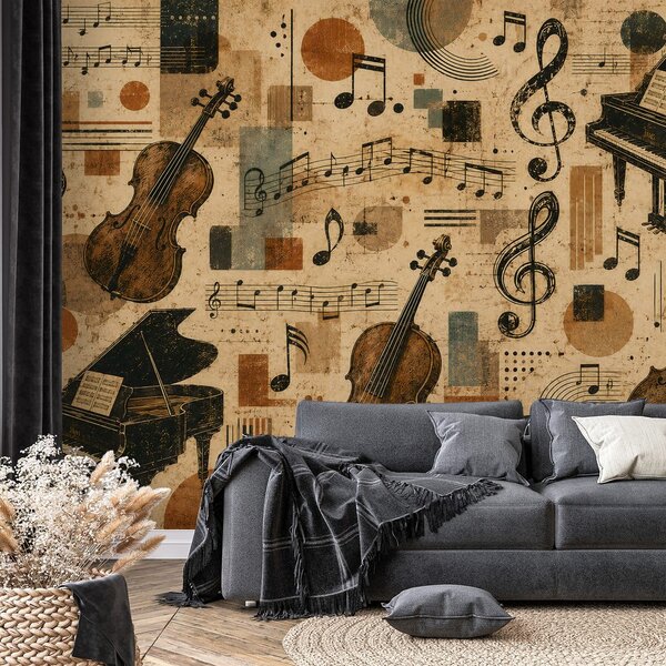 Carta da parati – Strumenti musicali vintage e note
