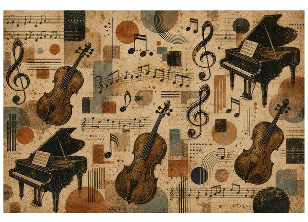 Carta da parati – Strumenti musicali vintage e note
