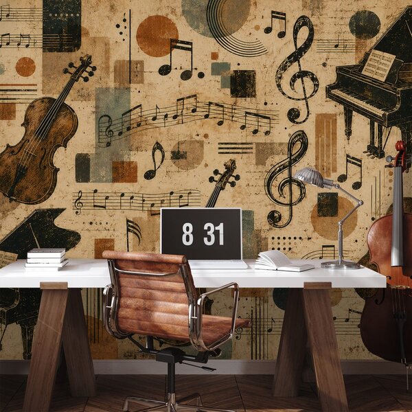 Carta da parati – Strumenti musicali vintage e note