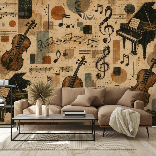 Carta da parati – Strumenti musicali vintage e note