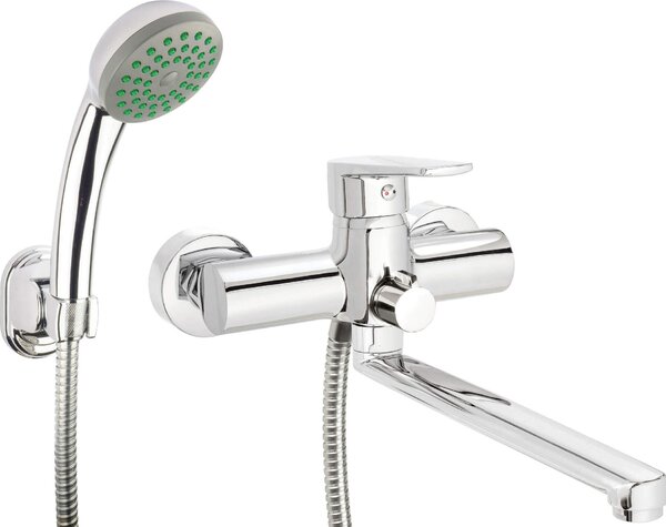 Wall-mounted washbasin and bath mixer with shower set