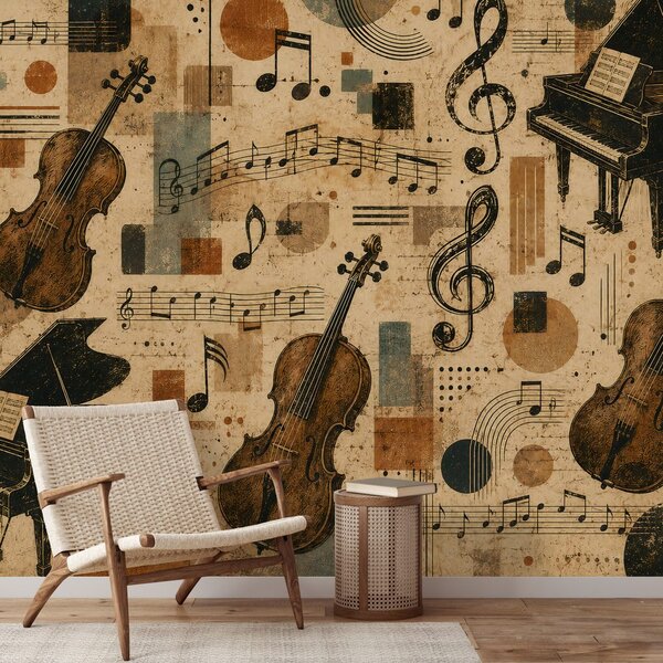Carta da parati – Strumenti musicali vintage e note