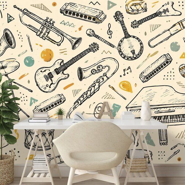 Carta da parati – Strumenti musicali in stile vintage