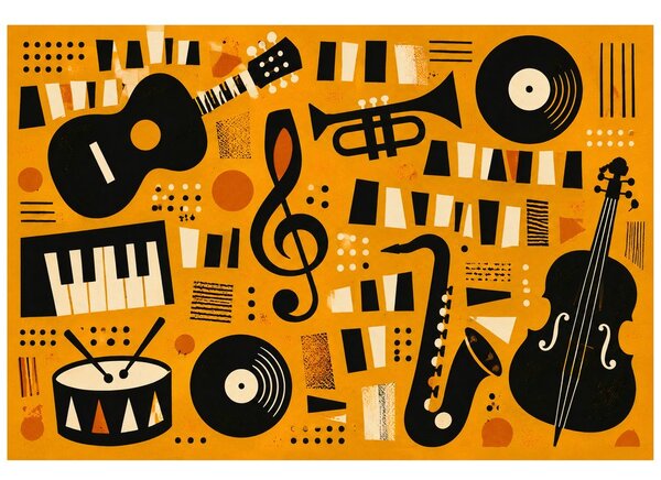 Carta da parati – Strumenti musicali retrò su arancione