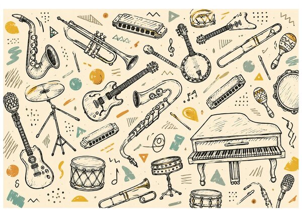 Carta da parati – Strumenti musicali in stile vintage