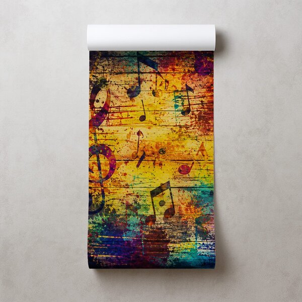 Carta da parati – Note musicali colorate su legno