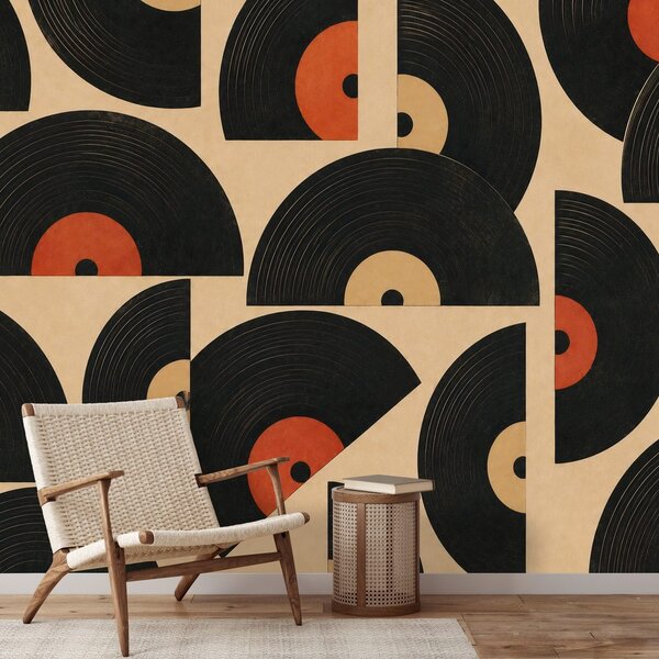 Carta da parati – Dischi in vinile retrò su sfondo beige
