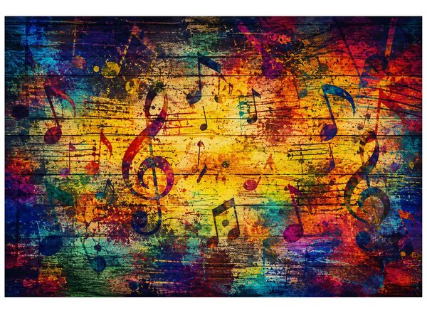 Carta da parati – Note musicali colorate su legno