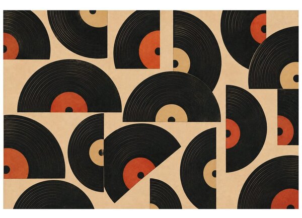Carta da parati – Dischi in vinile retrò su sfondo beige