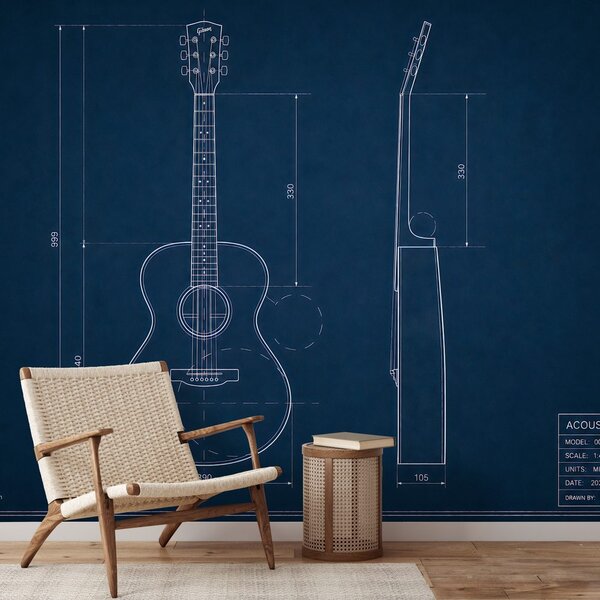 Carta da parati – Disegno tecnico chitarra acustica