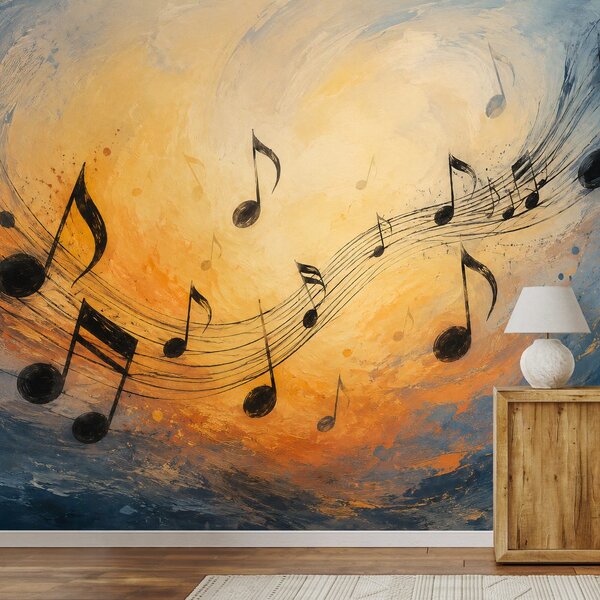 Carta da parati – Note musicali in vortice di colori