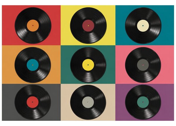 Carta da parati – Dischi in vinile retrò su sfondo colorato