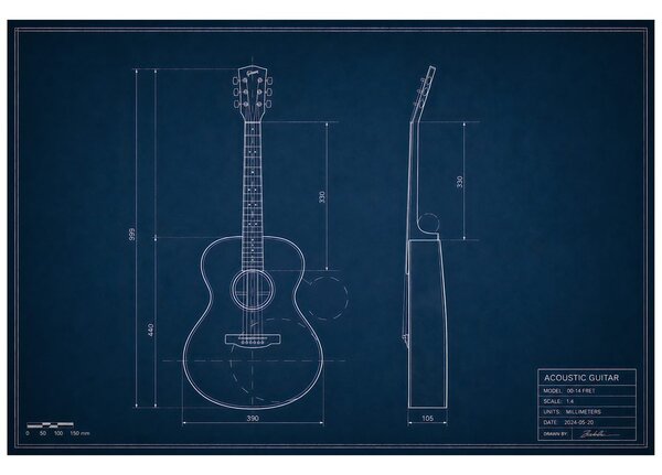 Carta da parati – Disegno tecnico chitarra acustica