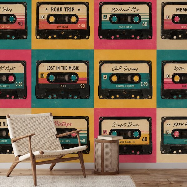 Carta da parati – Audiocassette colorate retrò
