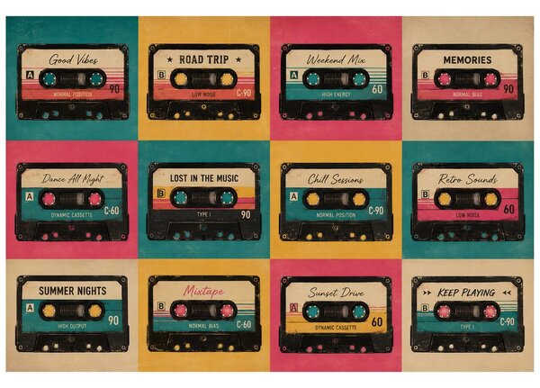 Carta da parati – Audiocassette colorate retrò
