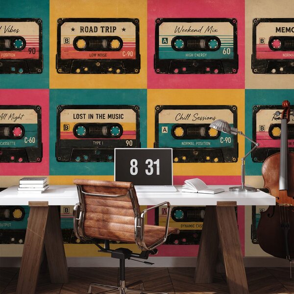 Carta da parati – Audiocassette colorate retrò