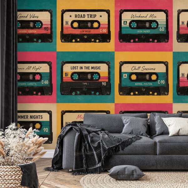 Carta da parati – Audiocassette colorate retrò
