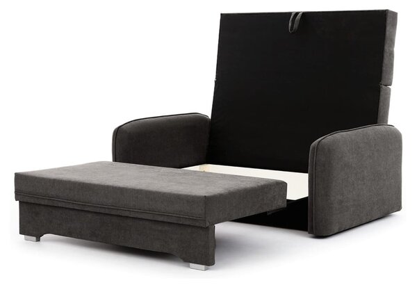 Divano grigio scuro allungabile/con contenitore e rivestimento in ciniglia 155 cm Laine – ELTAP