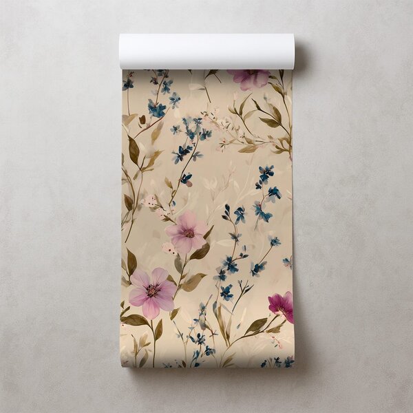 Carta da parati – Fiori pastello su sfondo beige