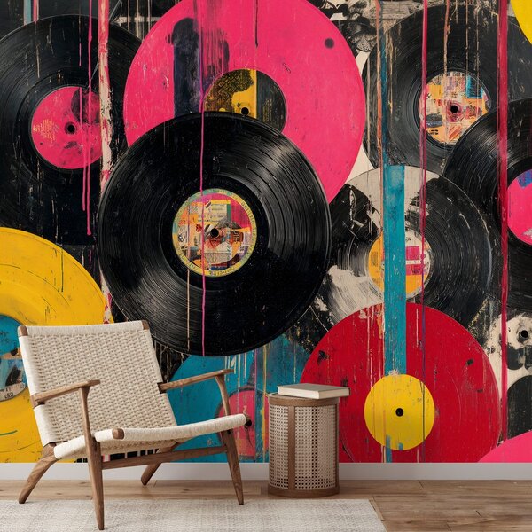 Carta da parati – Dischi in vinile retrò colorati
