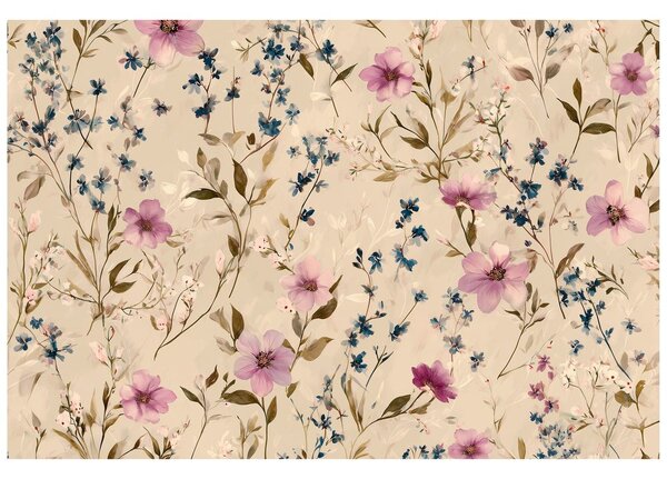 Carta da parati – Fiori pastello su sfondo beige