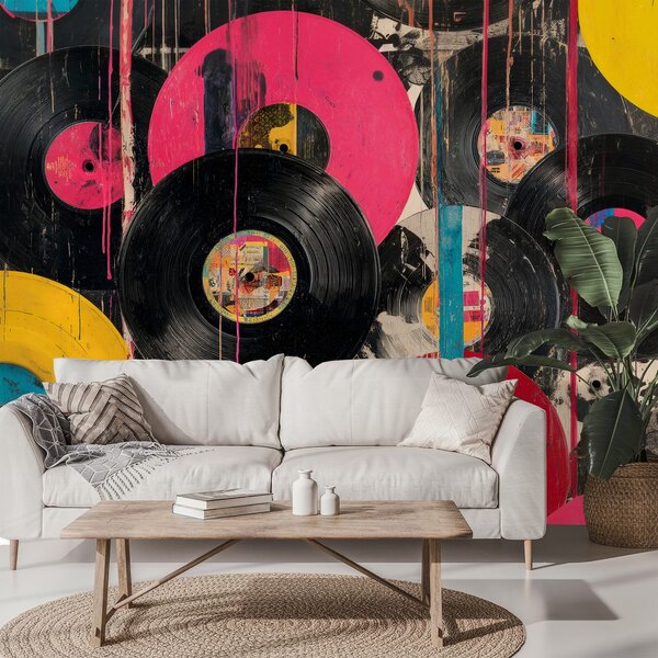 Carta da parati – Dischi in vinile retrò colorati
