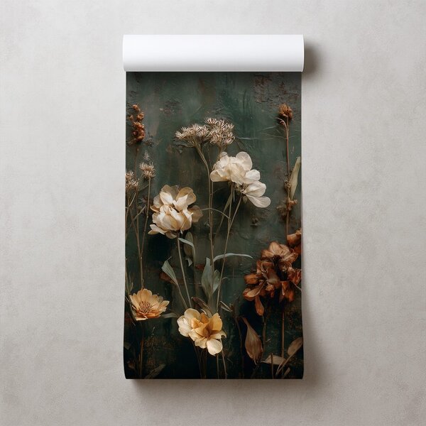 Carta da parati – Fiori vintage su sfondo verde
