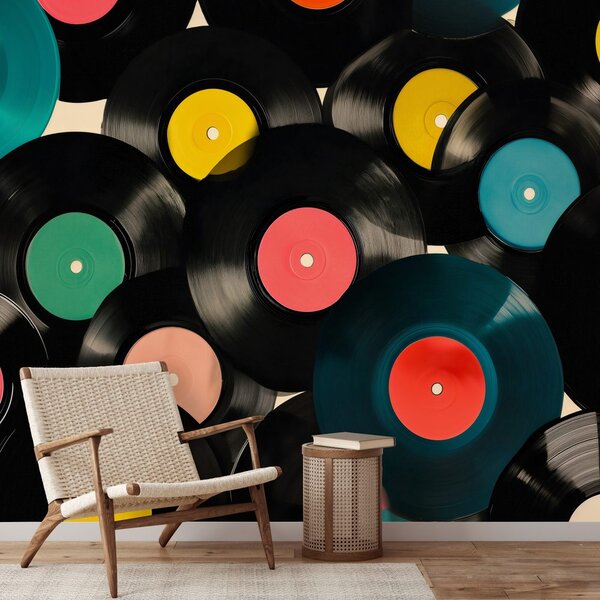 Carta da parati – Dischi in vinile retrò colorati