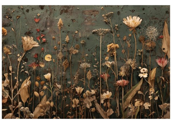 Carta da parati – Fiori secchi su sfondo verde