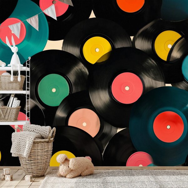 Carta da parati – Dischi in vinile retrò colorati