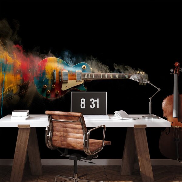 Carta da parati – Chitarra elettrica colorata su sfondo nero