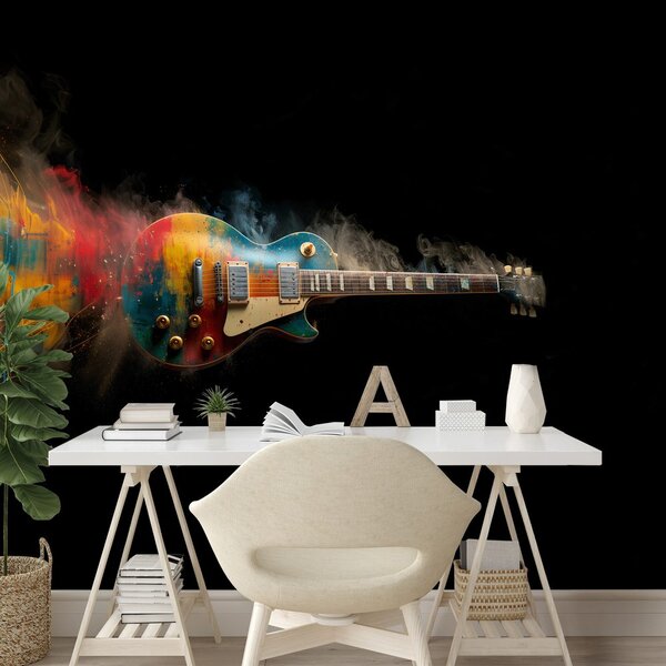 Carta da parati – Chitarra colorata su sfondo nero