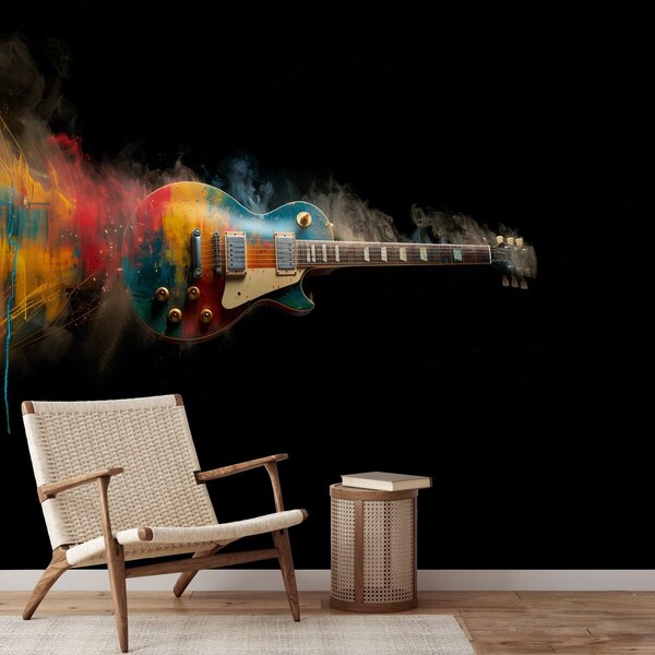 Carta da parati – Chitarra colorata su sfondo nero