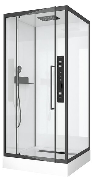 Doccia completa MARWELL Doccia completa bianca Square 90 x 90 x 215 cm - Set completo incl. piatto doccia e rubinetto - Doccia angolare con ingresso frontale