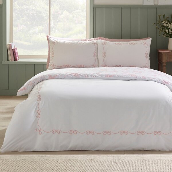 Set copripiumino e federa bianco per letto matrimoniale 200x200 cm Bow Embroidery – Catherine Lansfield