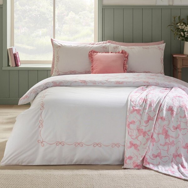 Set copripiumino e federa bianco per letto matrimoniale 200x200 cm Bow Embroidery – Catherine Lansfield