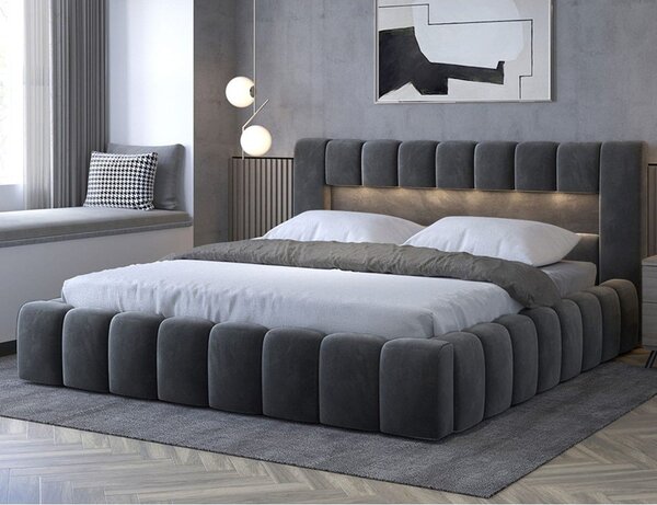 Letto matrimoniale imbottito grigio con contenitore con rete inclusa 180x200 cm Lamica – ELTAP