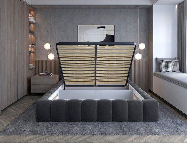 Letto matrimoniale imbottito grigio con contenitore con rete inclusa 180x200 cm Lamica – ELTAP