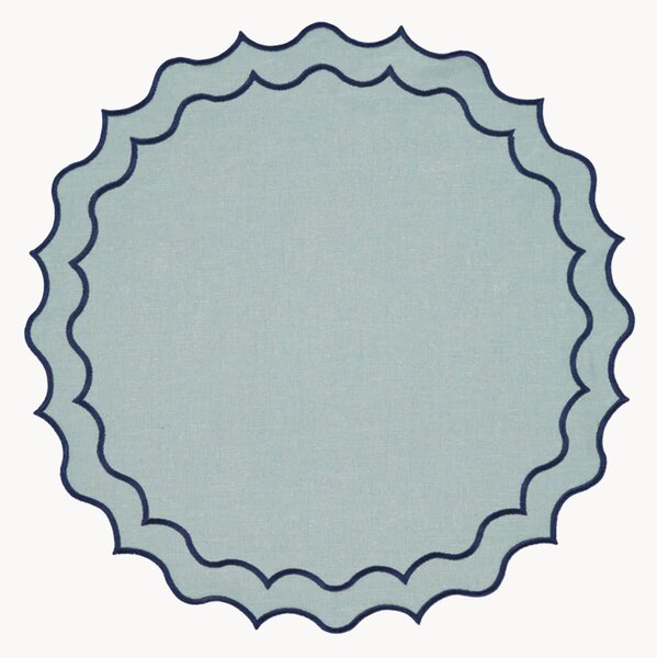 Tovaglietta rotonda con bordo ricamato Navy