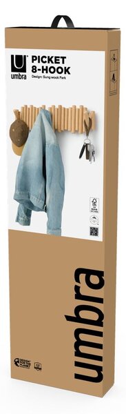 Attaccapanni da parete di colore naturale in pino massiccio 61 cm Picket – Umbra