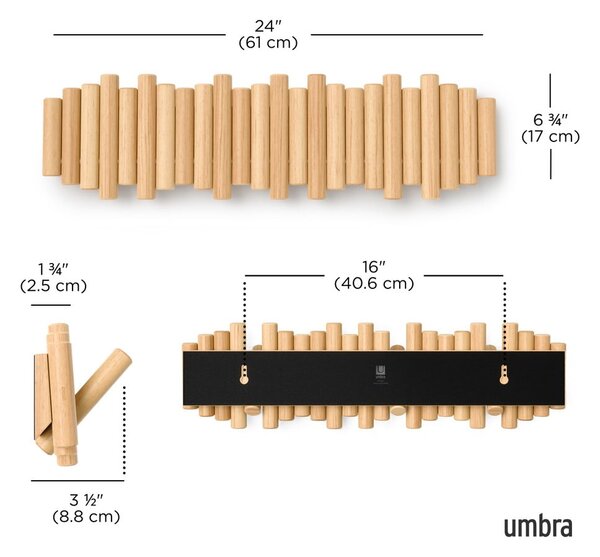Attaccapanni da parete di colore naturale in pino massiccio 61 cm Picket – Umbra