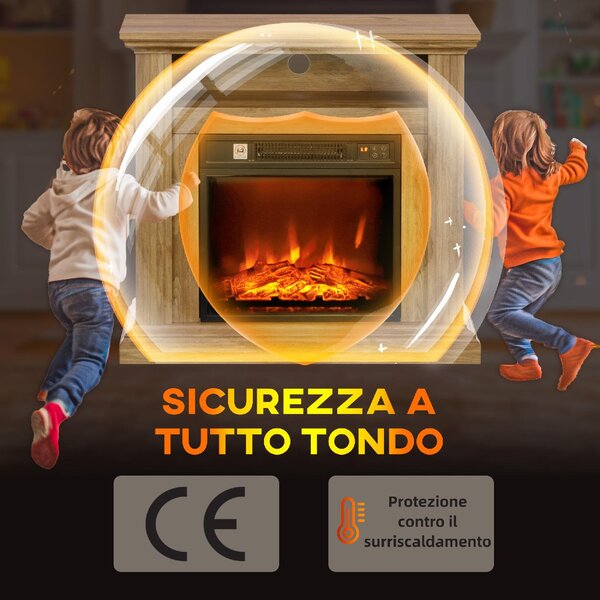DecHome Caminetto Elettrico 1800W con Fiamma 3D Timer e Telecomando in Legno Metallo e Vetro 81.5x30x76.2 cm colore Marrone - 130BNS384