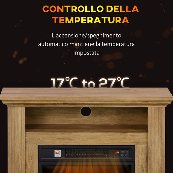 DecHome Caminetto Elettrico 1800W con Fiamma 3D Timer e Telecomando in Legno Metallo e Vetro 81.5x30x76.2 cm colore Marrone - 130BNS384